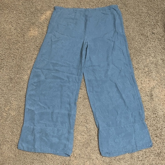 CITRON Silk Asian Floral Jacquard Wide Leg High Waist Crop Palazzo Pant Blue S - Picture 2 of 10